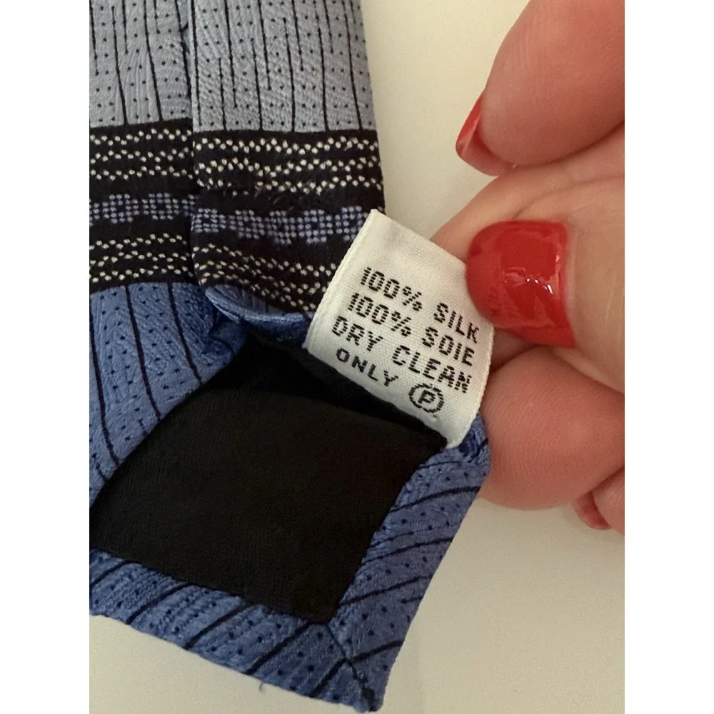 Steven Land 100% Silk Neck Tie Blue Gray‎ Black Striped Wide Handcrafted Korea